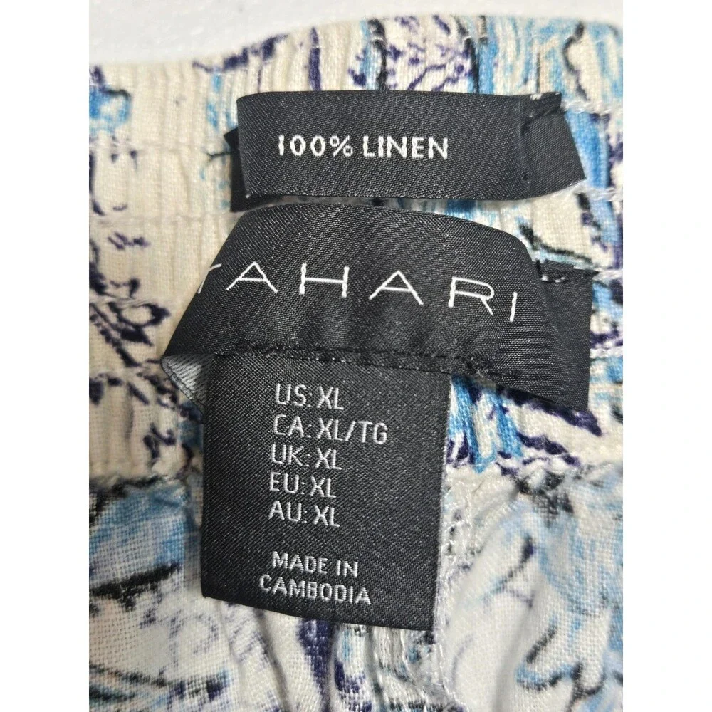 Tahari Women’s 100% Linen Woven Wide-Leg Pull-On Floral Pants Blue/White SZ XL